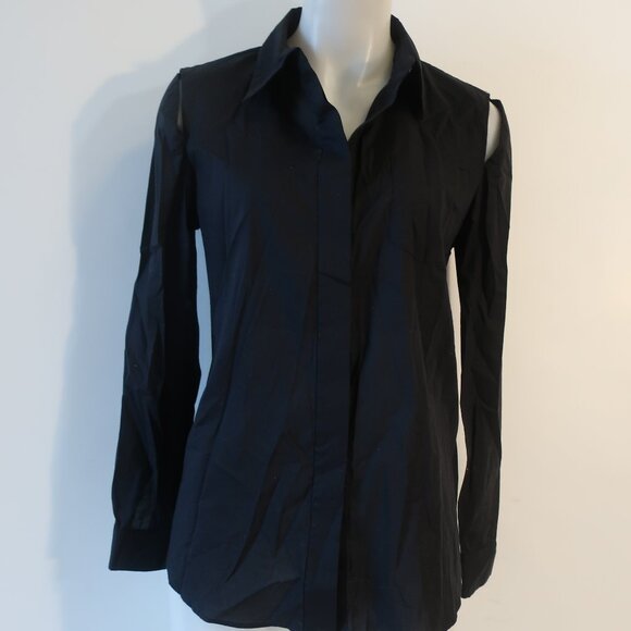 Womens Milly Black Button-Up Cold Shoulder Cut-Out Blouse Top 6 - Picture 3 of 10